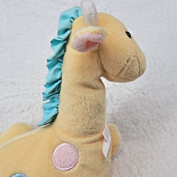 Eden Giraffe Plush Baby Yellow w Pink Blue Spots Yarn Tail Vtg Stuffed Animal - Picture 2 of 9